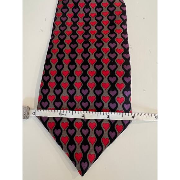 Executive of Boston Men's Silk Neck Tie Geometric Hearts Print Red & Purple JL - Picture 7 of 8